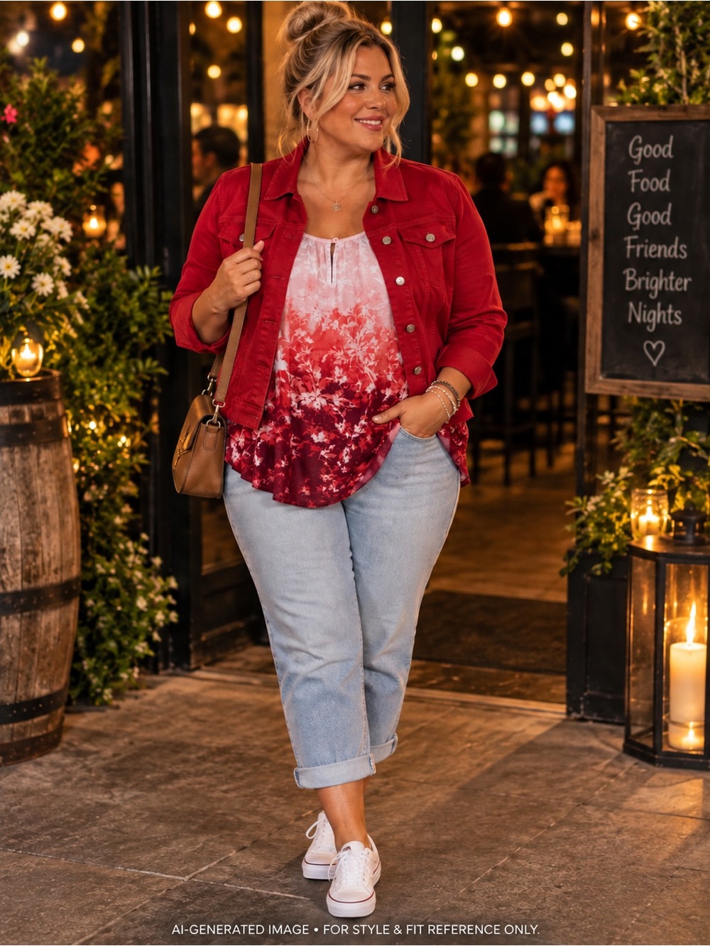 Ombré Floral Red Orange White Silhouette Print Blouse